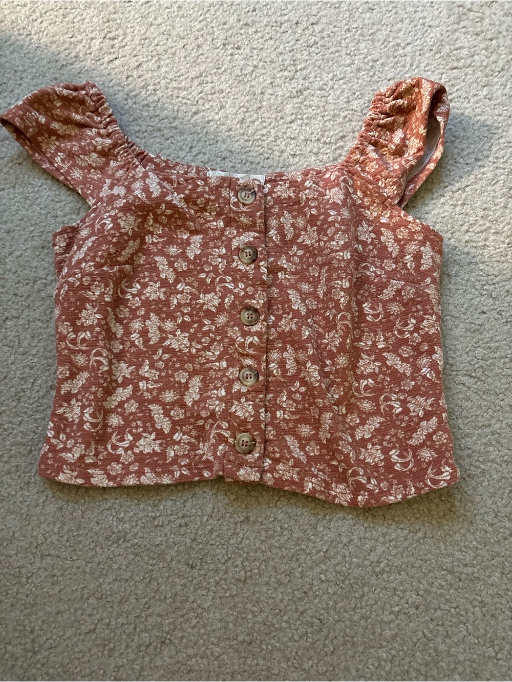 Rust Floral Button-Front Crop Top